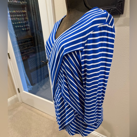 Chico’s Blue & White Diagonal Striped V Neck Top - Picture 5 of 6